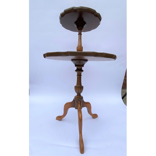 51 - Two tier table on pedestal stand with pie crust design to top