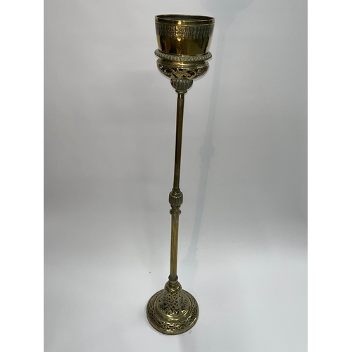 74 - Ecclesiastical style metal stand with detachable bowl, approx.  overall height 116cm