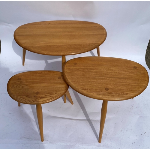 109 - Ercol blonde 'pebble' nest of tables, approx. max H40cm, W65cm, D45cm