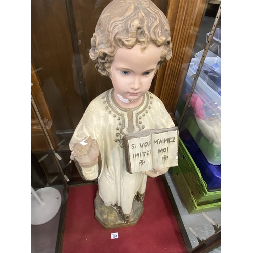 101 - Ecclesiastical life size figure of angelic Jesus child holding book with Bible inscription believed ... 