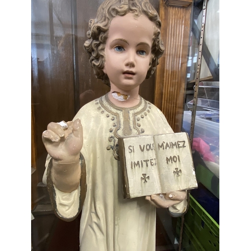 101 - Ecclesiastical life size figure of angelic Jesus child holding book with Bible inscription believed ... 