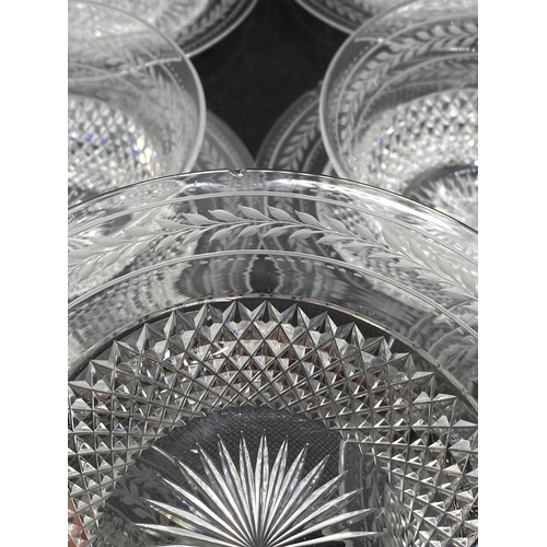 143 - A set of eight vintage cut glass dessert dishes with saucers, possibly Victorian/Edwardian A/F