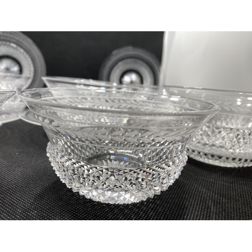 143 - A set of eight vintage cut glass dessert dishes with saucers, possibly Victorian/Edwardian A/F