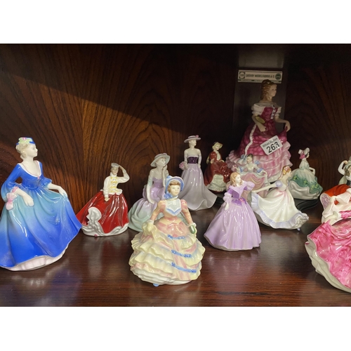 263 - Royal Doulton and Coalport ladies (smaller sizes) together with one larger Doulton Figure HN3648, Ap... 