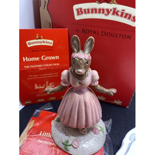 265 - Royal Doulton boxed Bunnykins figures Home Grown, Wedding Day, Little Ballerina together with x4 f... 