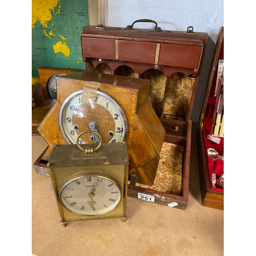 250 - A wood mounted world clock (purchased from Harrods), with a vintage world map for the radio amateur ... 