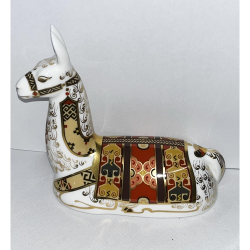 183 - Royal Crown Derby Llama paperweight with gold stopper in box