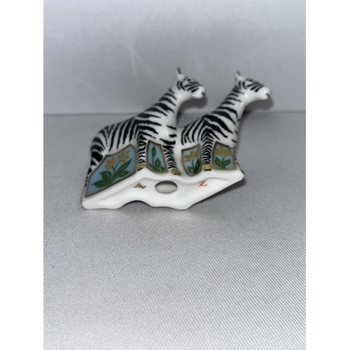 187 - Two Royal Crown Derby miniature zebra figurines with no stopper in box (x2 items in total)