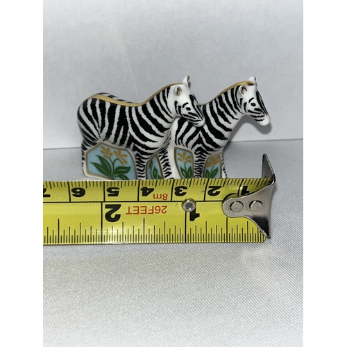 187 - Two Royal Crown Derby miniature zebra figurines with no stopper in box (x2 items in total)