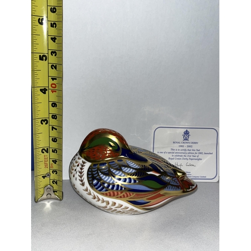 188 - Royal Crown Derby Carolina duck paperweight with golden stopper in box together with   Royal Crown D... 