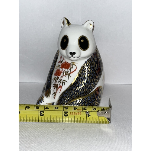 189 - Bear hug Royal Crown Derby paperweight with no stopper in box together with Royal Crown Derby panda ... 