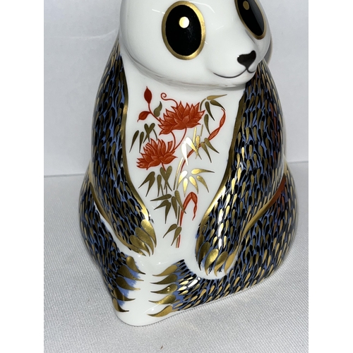 189 - Bear hug Royal Crown Derby paperweight with no stopper in box together with Royal Crown Derby panda ... 