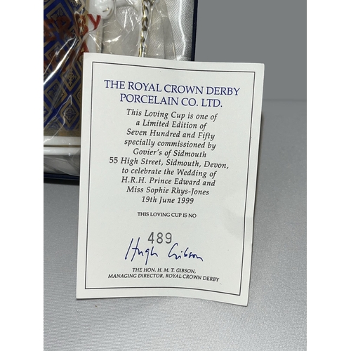 199 - Royal Crown Derby Loving cup, limited edition 489 of 750 specially commissioned by Goviers of Sidmou... 