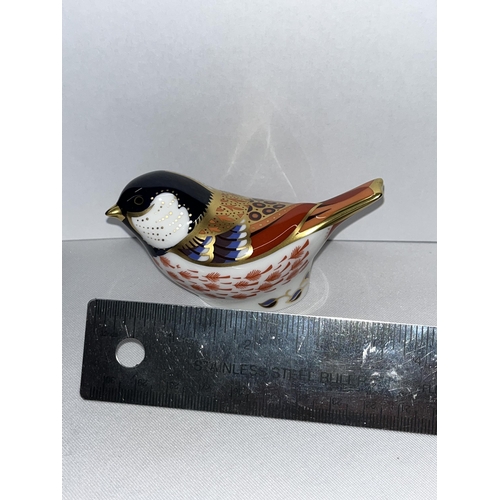 223 - Royal Crown Derby coal tit paperweight with gold stopper and in box