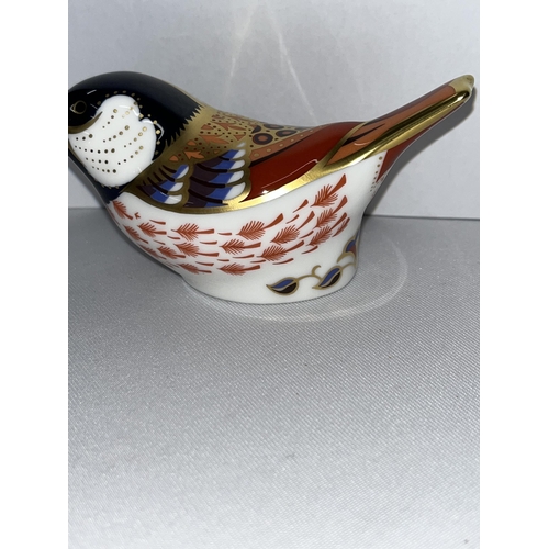 223 - Royal Crown Derby coal tit paperweight with gold stopper and in box