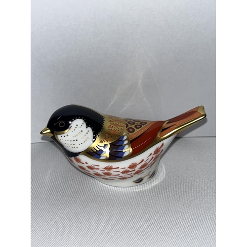 223 - Royal Crown Derby coal tit paperweight with gold stopper and in box