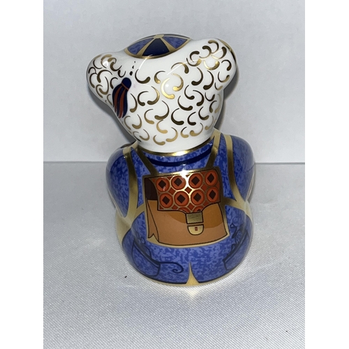 233 - Royal Crown Derby teddy schoolchild paperweight with gold stopper in box