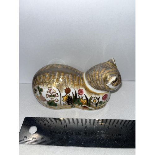 238 - Royal Crown Derby cottage cat paperweights with gold stopper and boxes, X3 items in total