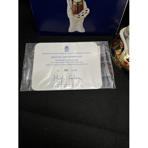 218 - Royal Crown Derby heraldic lion paperweight, limited edition, in box with certificate number 58 of 2... 