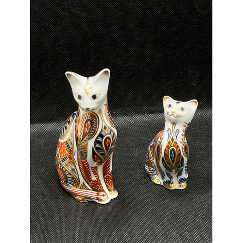 204 - Royal Crown Derby paperweights in the form of a Siamese cat together with a Siamese kitten both with... 