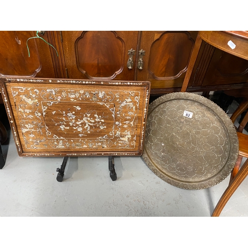 82 - Mother of Pearl rectangular tray with decorative oriental hand carved scenes together with decorativ... 