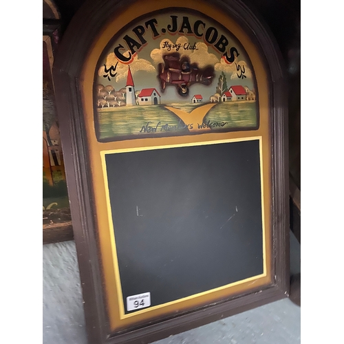 94 - Two vintage style advertising / chalk boards D Bristow & Son and Capt. Jacobs