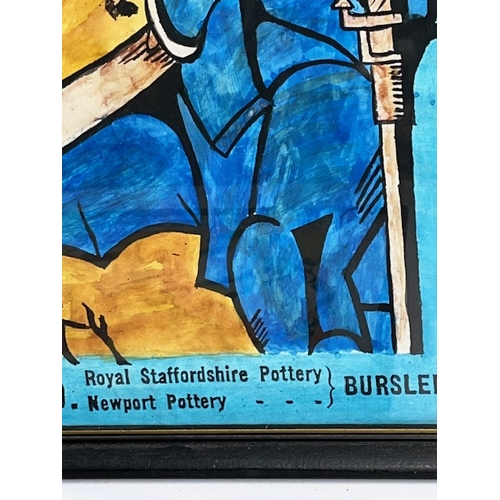 280 - Clarice Cliff poster Bizarre range, depicting mounted knight in blue 'Holds Miladyes Favours Against... 