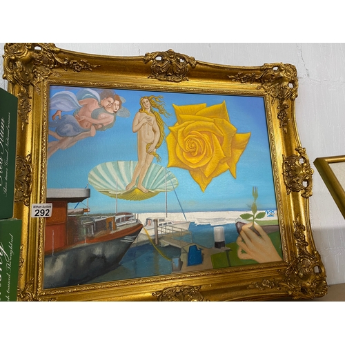 292 - Original oil on canvas depicting birth of Venus, in ornate gold gild frame, signed ‘Vito’ to right