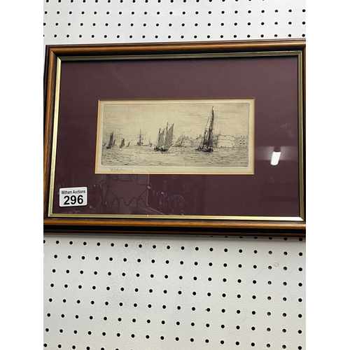 296 - Lithograph / inking of a scene depicting sailing vessels at sally port and round tower in Portsmouth... 