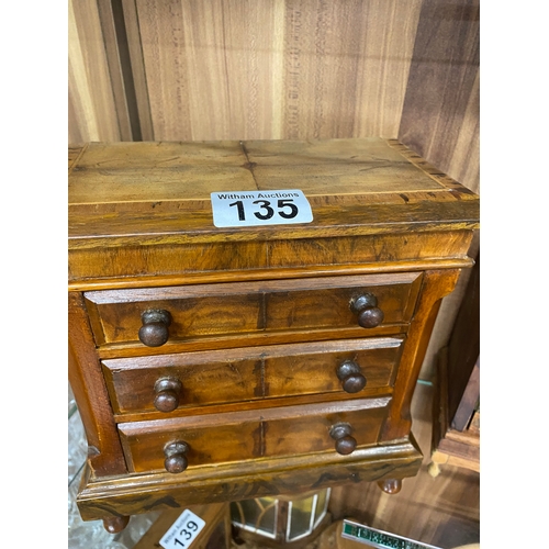 135 - Handcrafted small wooden chest of drawers by cabinet maker, approx height 21cm