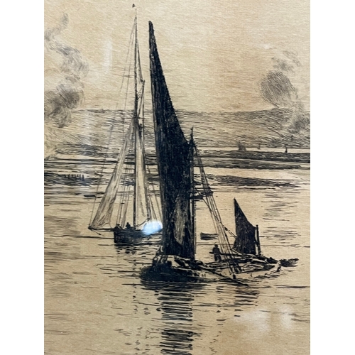 297 - Lithograph / inking Of a scene depicting sailing vessels Medway? signed lower left in pencil W.L. WY... 