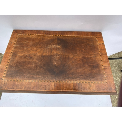 26 - Antique rectangular Table with inlaid detailing and cross stretcher design to base, approx size H60c... 