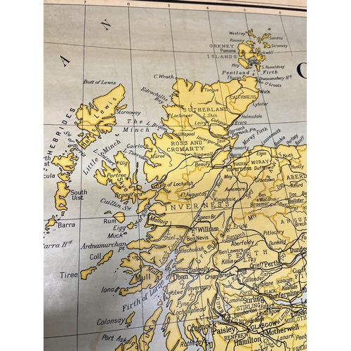 35 - A vintage map of Great Britain and Ireland (mounted on wooden pole to roll), in good condition