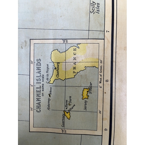 35 - A vintage map of Great Britain and Ireland (mounted on wooden pole to roll), in good condition