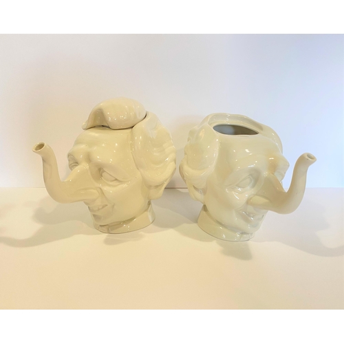 41 - x2 Luck & Flaw caricature ceramic large teapots depicting  Spitting Image portrayal of Margaret That... 