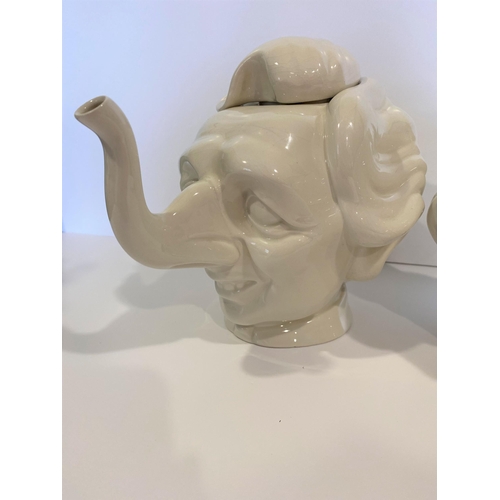 41 - x2 Luck & Flaw caricature ceramic large teapots depicting  Spitting Image portrayal of Margaret That... 