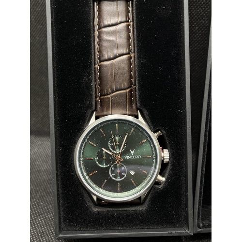 13 - A Vincero collective watch 'The chrono S' in green and silver with three subsidiary dials and an ape... 