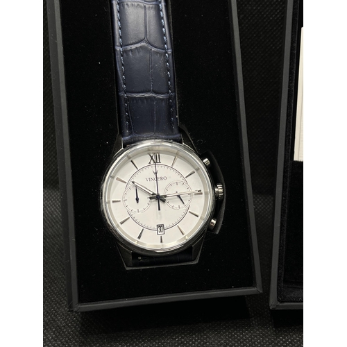 16 - A Vincero collective watch 'The Bellwether' in silver and white with two subsidiary dials and a blue... 