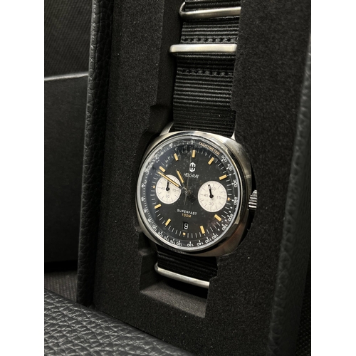 21 - A Helgray watch 'Superfast' in midnight black with two subsidiary dials, as new with protective film... 