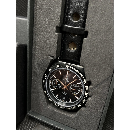 23 - A Helgray watch 'Le Mans' racing chronograph in midnight black with two subsidiary dials, case diame... 