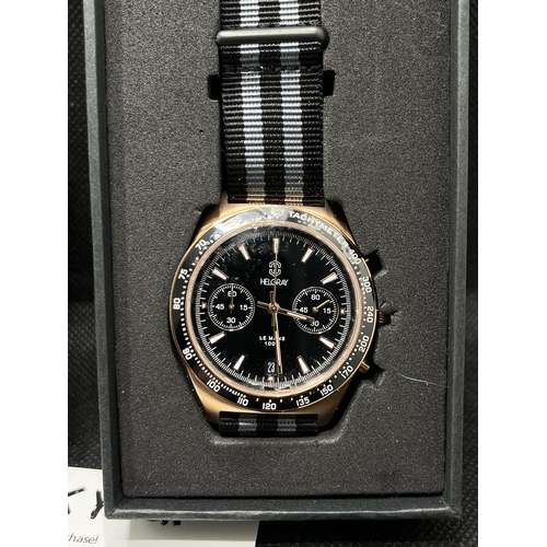 24 - A Helgray watch 'Le Mans' racing chronograph in Legend rose gold with two subsidiary dials,  case di... 