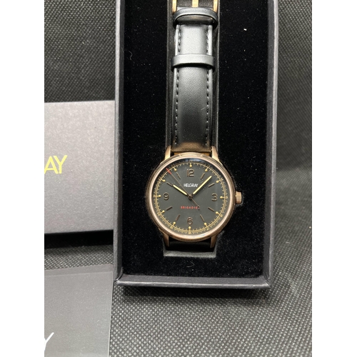 26 - A Helgray watch 'Brigadier' automatic wristwatch with black face and rose gold-coloured hands, case ... 