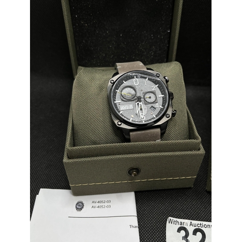 32 - X2 AVI-8 timepieces -  Blakeslee chronograph command pilot, model no. AV-4077-01 case size 43mm, unw... 