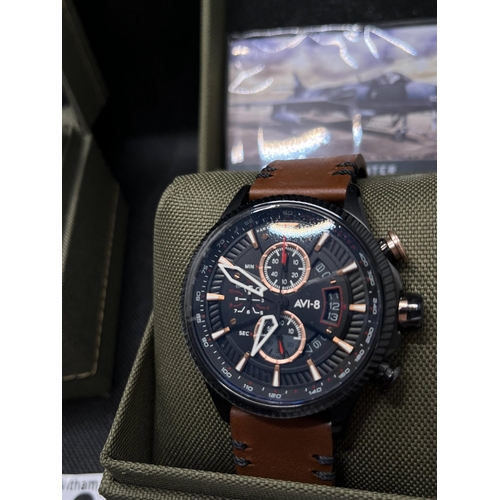 33 - X2 AVI-8 timepieces -  Hawker Harrier II  with brown leather strap, model no. AV-4047-04, unworn as ... 