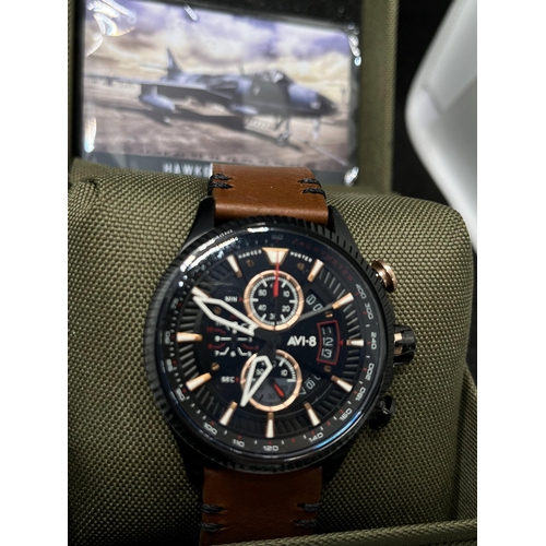 33 - X2 AVI-8 timepieces -  Hawker Harrier II  with brown leather strap, model no. AV-4047-04, unworn as ... 