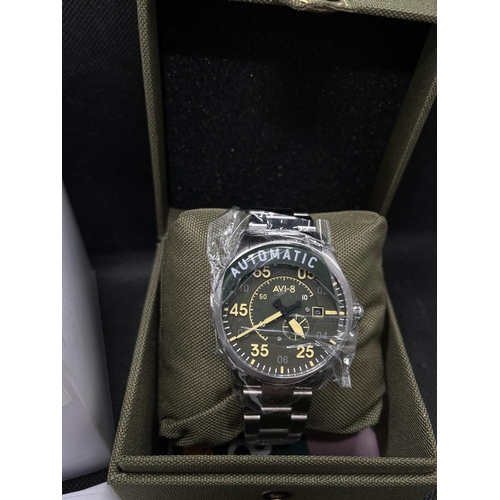 34 - AVI-8 wristwatch  Spitfire Type 300 automatic wristwatch in olive green with stainless steel strap, ... 