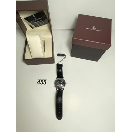 455 - Samuel Joseph Limited edition Steel and Black automatic watch , 3 dials, case diameter 45.5mm, black... 