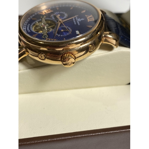 456 - Samuel Joseph Limited edition ,Navy and Rose gold automatic skeleton watch,3 dials and date, case di... 