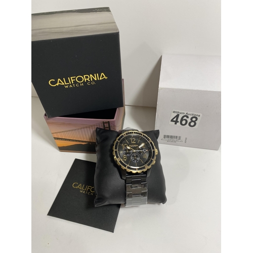 468 - California Watch Co Maverick Chrono stainless steel all black gold MVK-3535-03B, as new with box.