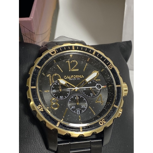 468 - California Watch Co Maverick Chrono stainless steel all black gold MVK-3535-03B, as new with box.